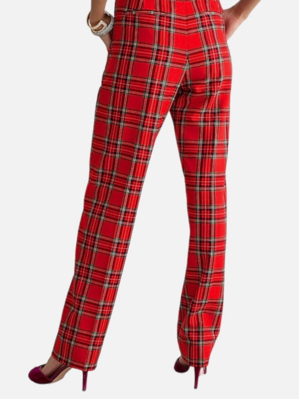 J Crew Kate Lined Trouser Pants High-Rise Straight-Leg Wool Red Plaid Like-New 6